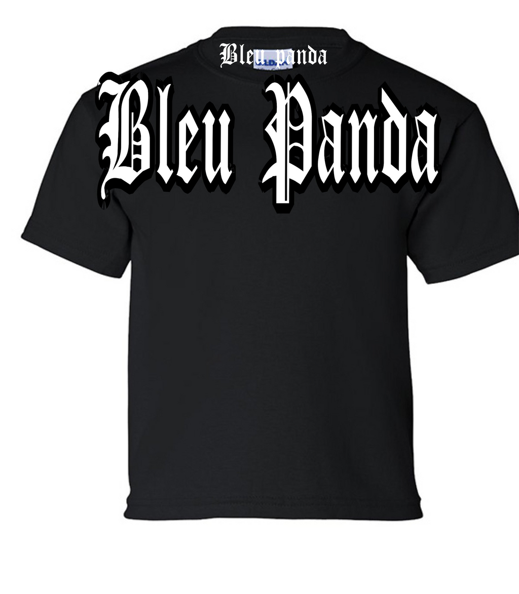 Bleu Panda x Gild kids Old English Font Black in white tee
