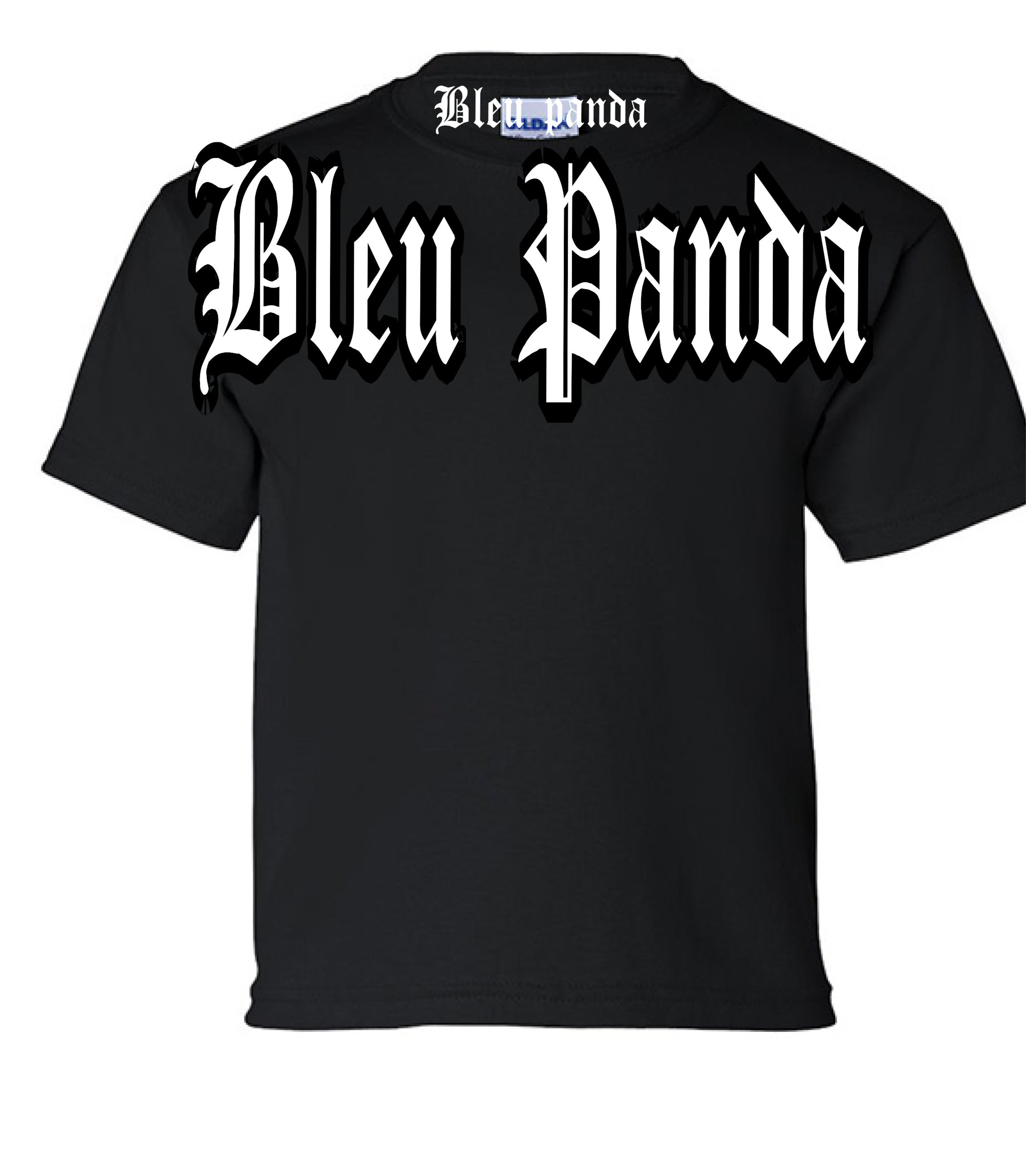 Bleu Panda x Gild kids Old English Font Black in white tee