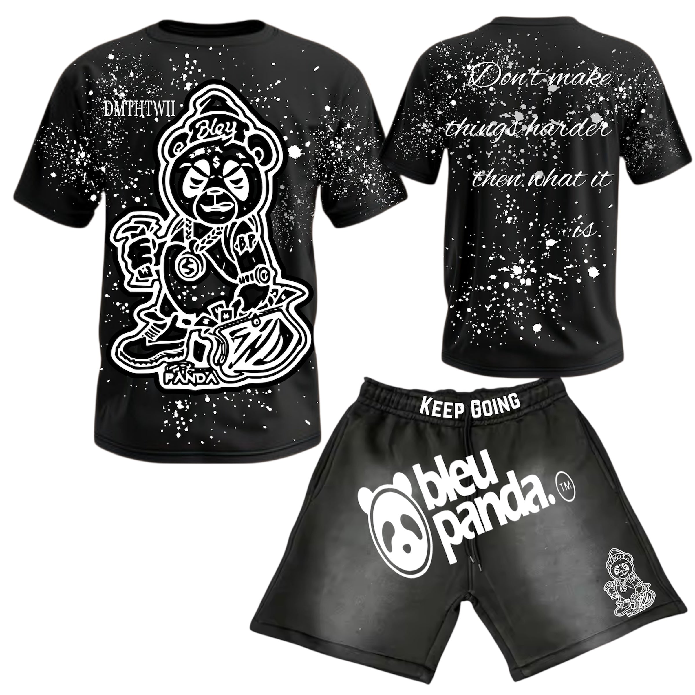 Bleu Panda Dont make things hard keep going short set